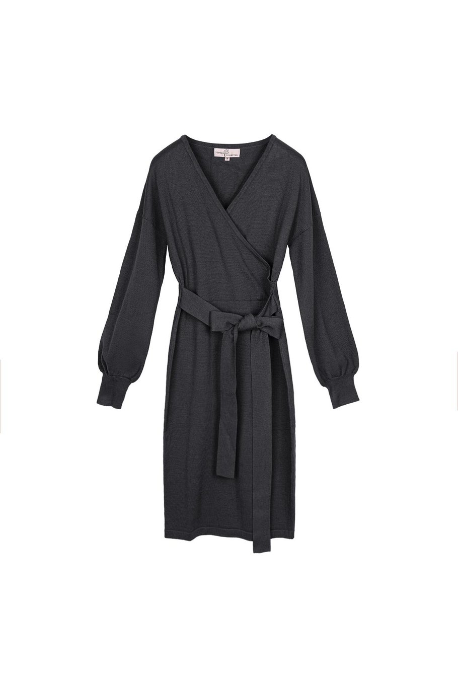 Strickkleid mit Bund Schwarz S 